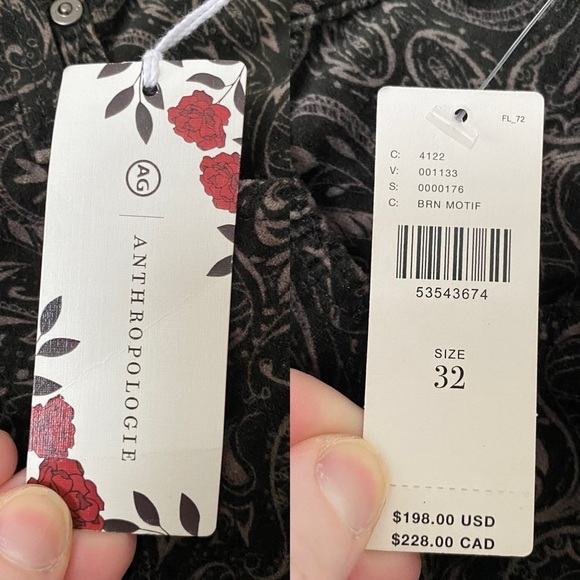 NWT AG x Anthropologie Velvet High Rise Stevie Ankle Skinny Jean brown black 32 - Picture 13 of 16